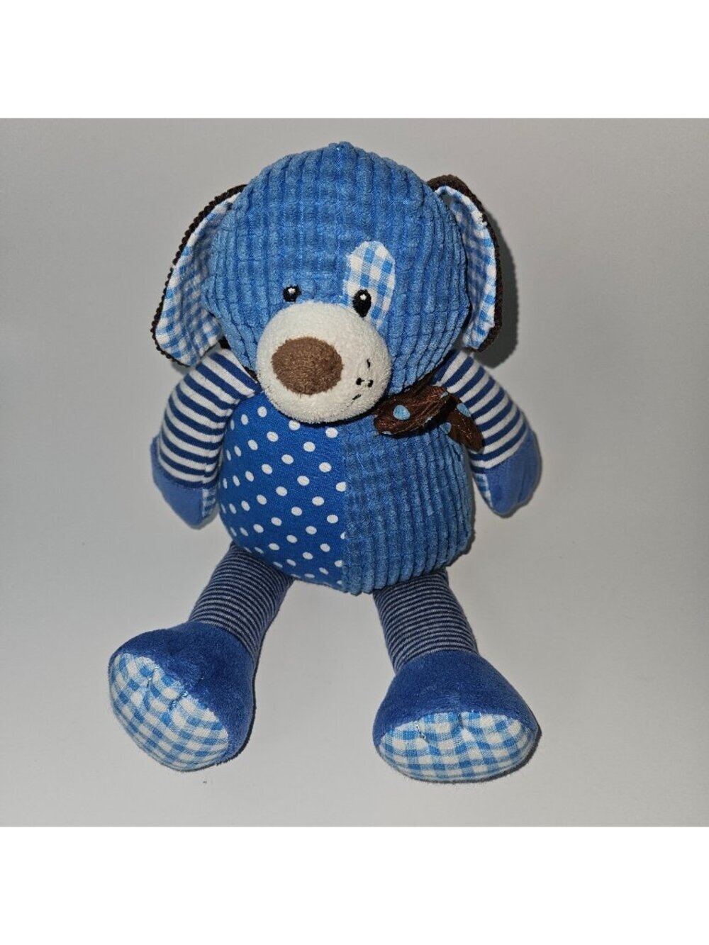 Mary Meyer Motley Blue Puppy Dog Plush Lovey 11" Stuffed Toy Stripes Polka Dots